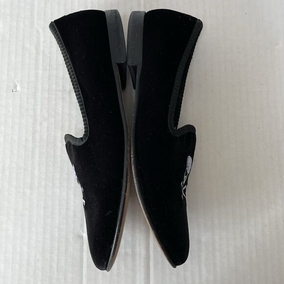 Del Toro Black Velvet Loafers Skull & Crossbones Size 9 Slip On Flats Italy Made main image 14